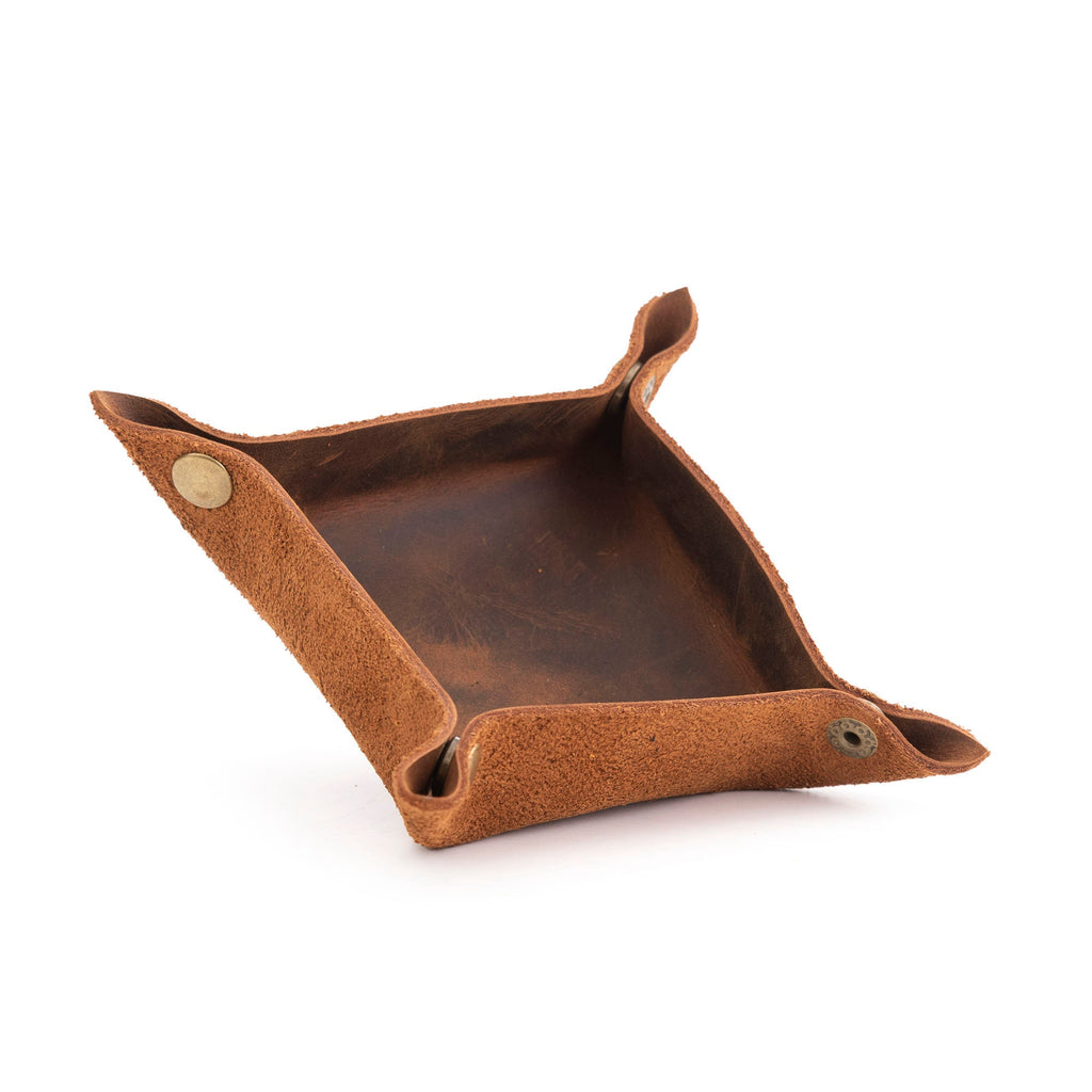 Leather Valet Tray, Handmade All-in Tray, Accessories Tray w/Snaps