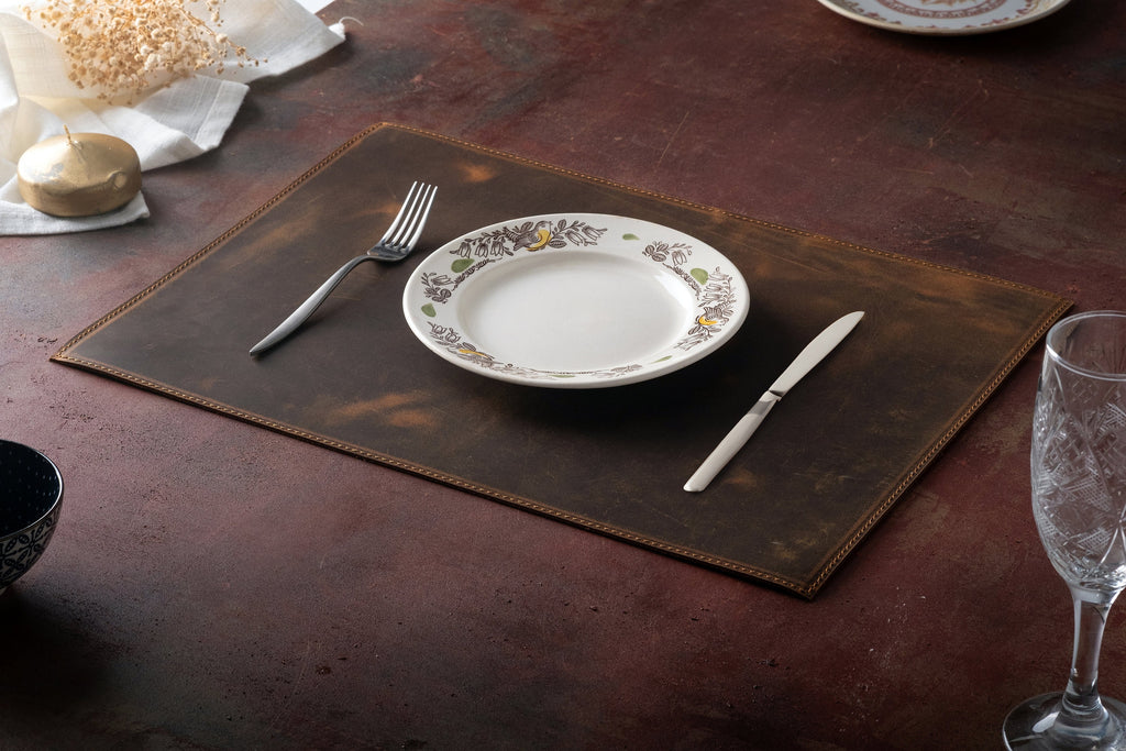 Leather Cutlery and Placemat Set, Dining Table Placemats, Personalized Placemat and Cutlery Sets For Cafe & Restaurants
