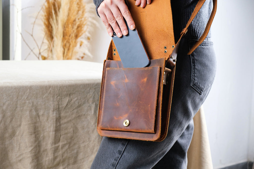 Leather Crossbody Bag, Handmade Mini Messenger Bag, Unisex Briefcase, Brown Messenger Bag, Shoulder Bag, Christmas Gift