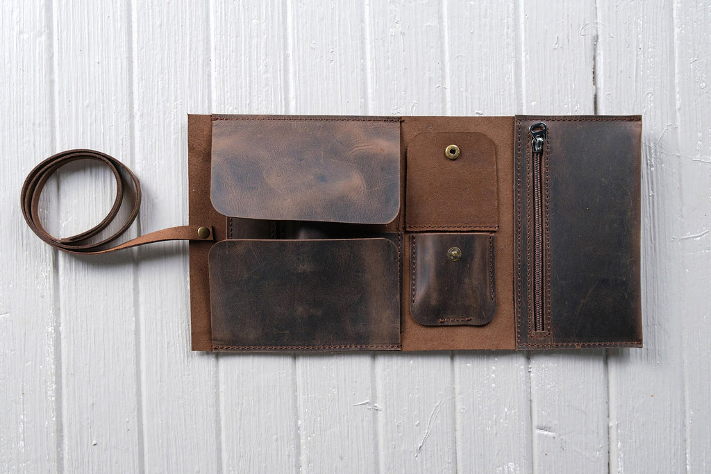 Leather 1-Pipe Roll with Zipper, Handmade Pipe Pouch for 1-Pipe, Leather Pipe Rollup Bag