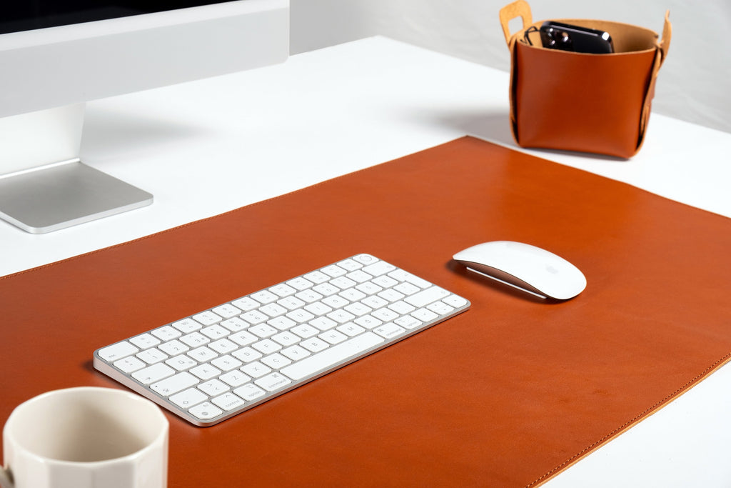 Premium Leather Desk Mat, 2.6 mm Vegetable Tanned Leather Custom Desk Blotter, Personalized Office Desk Pad, Desk Accessories, Cognac