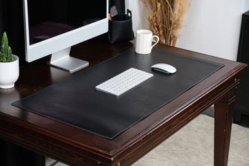 Premium Leather Desk Mat, 2.6 mm Vegetable Tanned Leather Custom Desk Blotter, Personalized Office Mat, Desk Accessories, Midnight Black