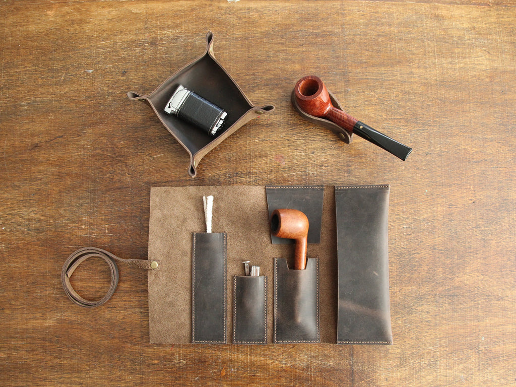 Chestnut Leather Mini Pipe Pouch: Handmade Pocketsize Pipe Bag for 1-Pipe
