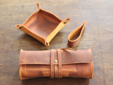 Leather Pipe Pouch Full Set, Handmade Pipe Rollup Bag, Tobacco Pouch, Pipe Stand, Valet Tray, The Pipe Smokers Full Set, Camel