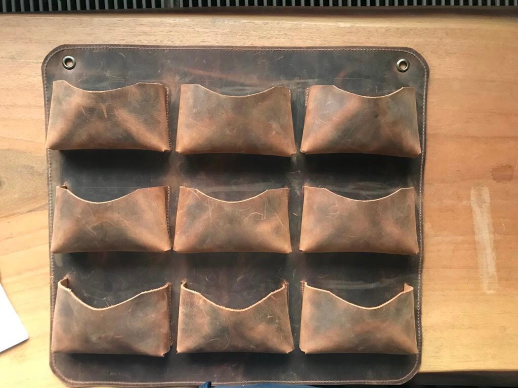 Distressed Leather Tobacco Tin Wall Rack: Handmade Rustic Tobacco Pouch Organizer For The Pipe Smoker