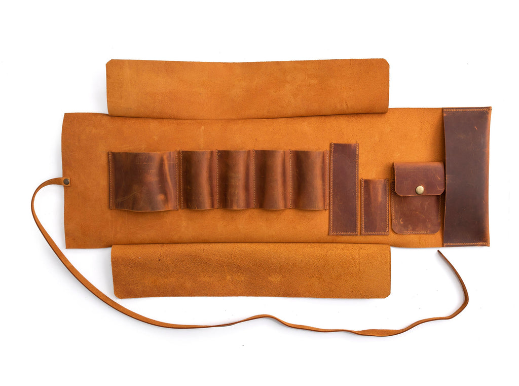 Camel Leather Pipe Pouch: Handmade Pipe Bag for 4-Pipes