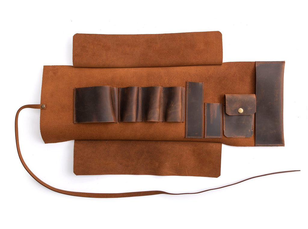 Tobacco Leather Pipe Pouch: Handmade Pipe Bag for 3-Pipes