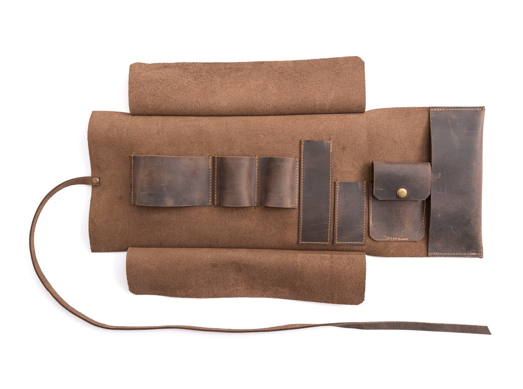 Chestnut Leather Pipe Pouch: Handmade Pipe Bag for 2-Pipes