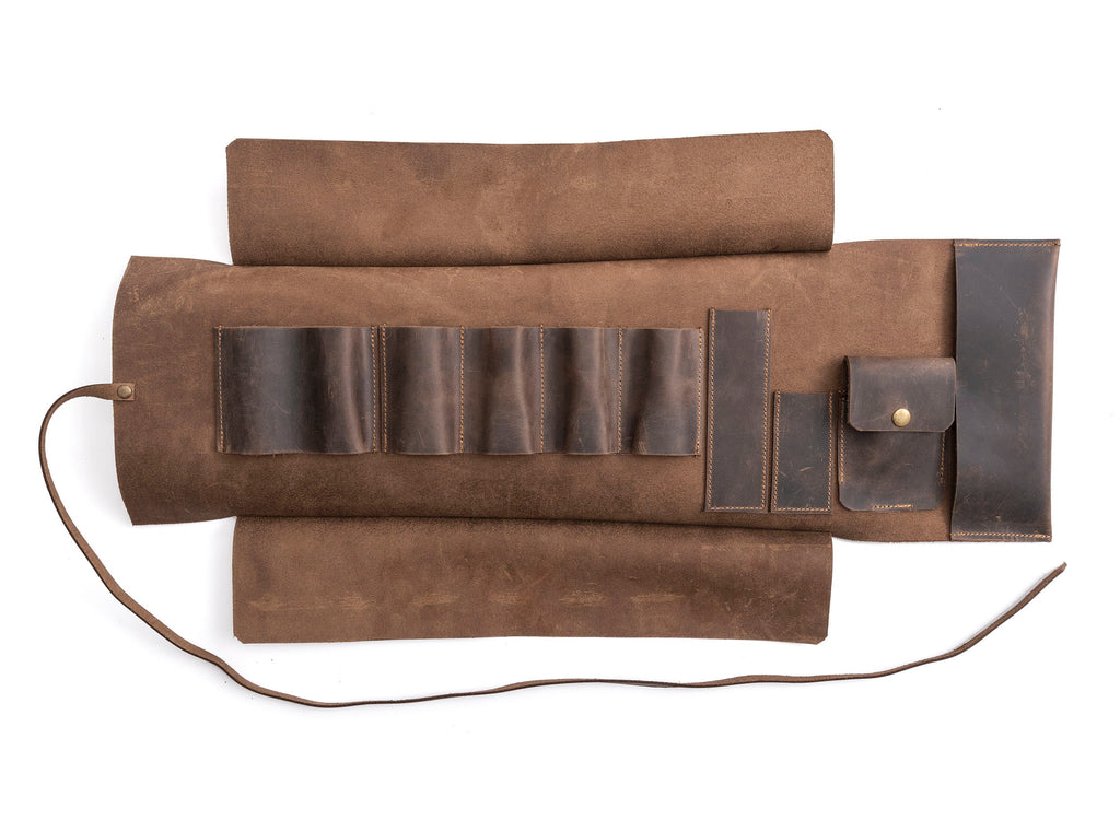 Chestnut Leather Pipe Pouch: Handmade Pipe Bag for 4-Pipes