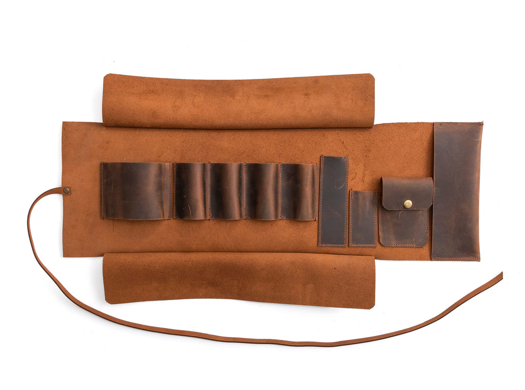 Tobacco Leather Pipe Pouch: Handmade Pipe Bag for 4-Pipes