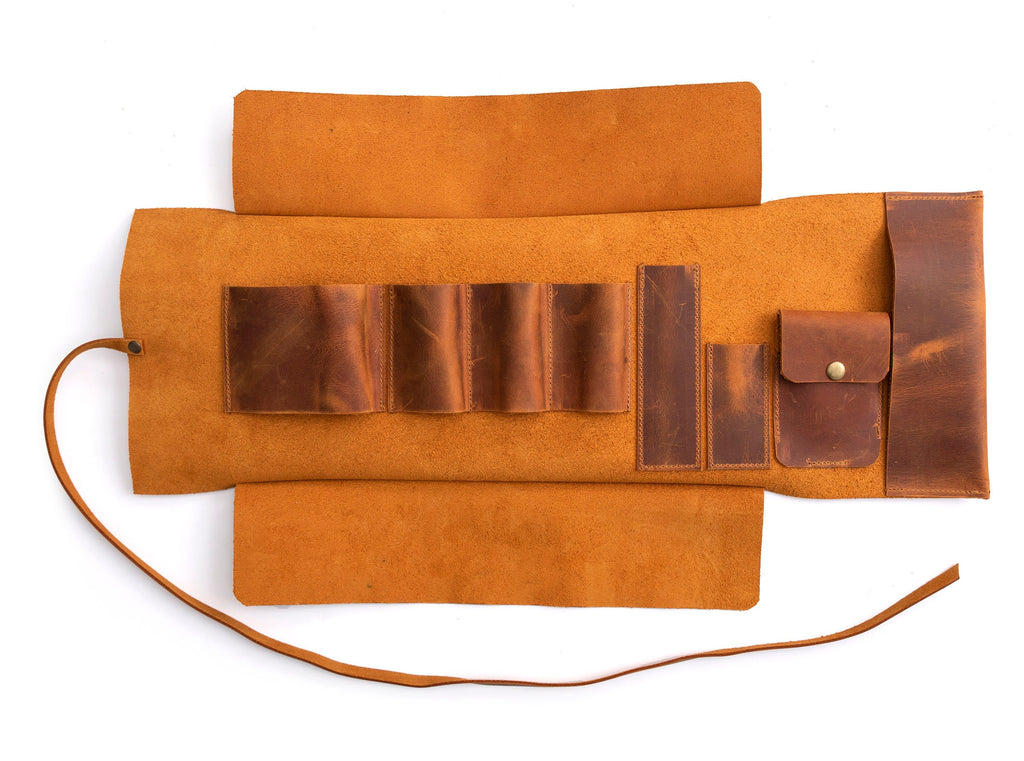 Camel Leather Pipe Pouch: Handmade Pipe Bag for 3-Pipes