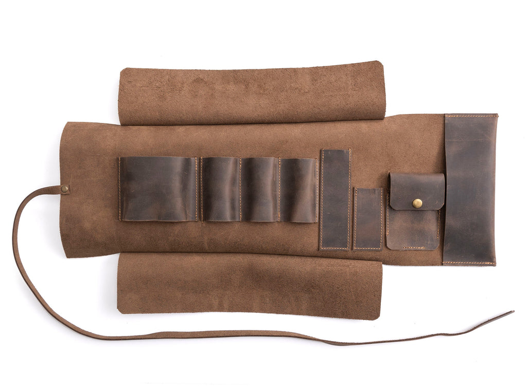 Chestnut Leather Pipe Pouch: Handmade Pipe Bag for 3-Pipes