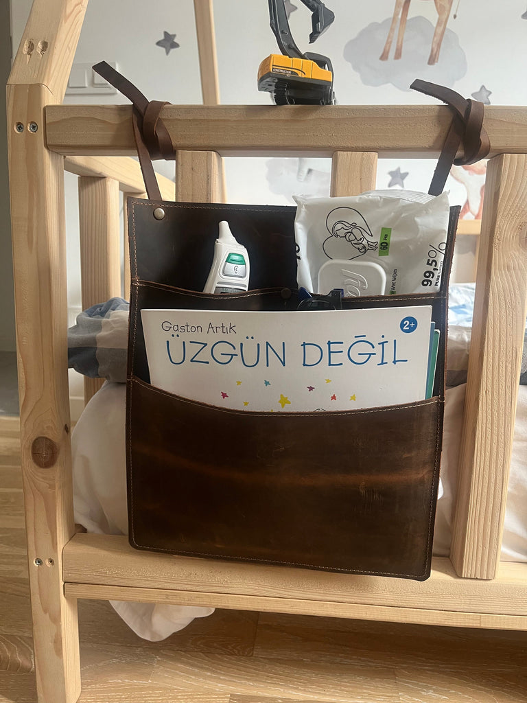 Leather Bedside Storage Organizer: Handmade Bedside Caddy