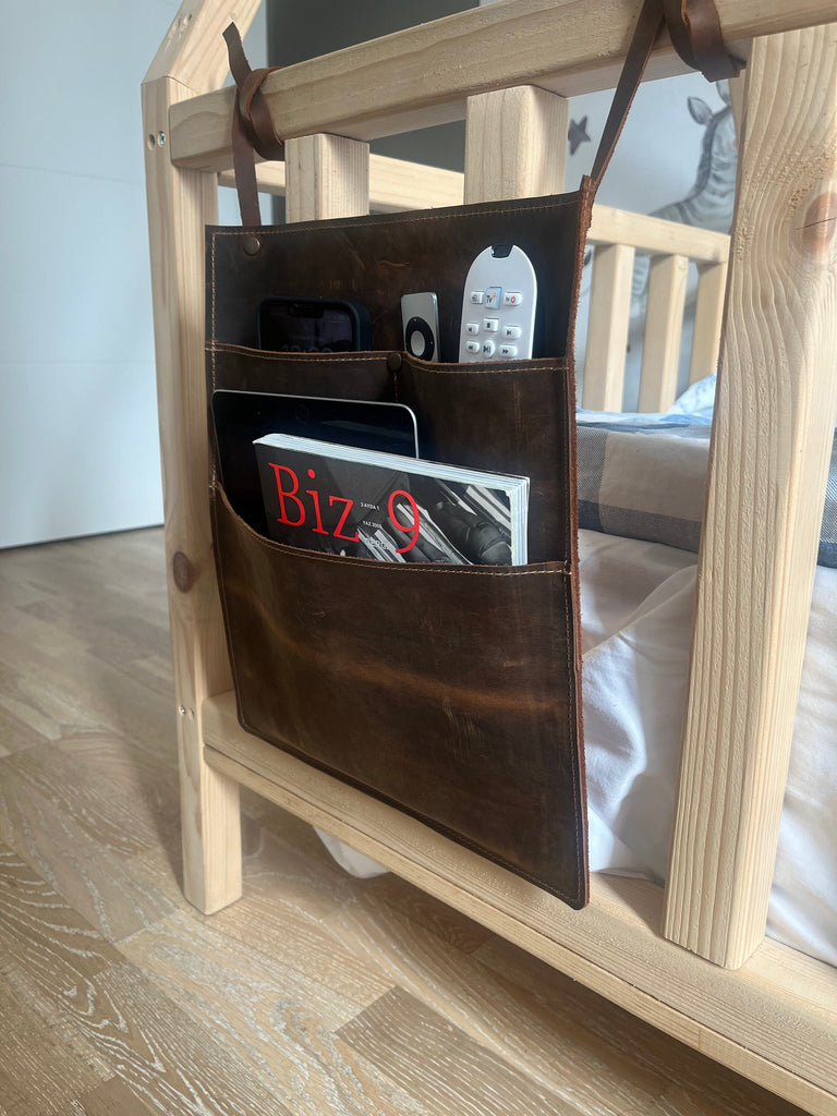 Leather Bedside Storage Organizer: Handmade Bedside Caddy