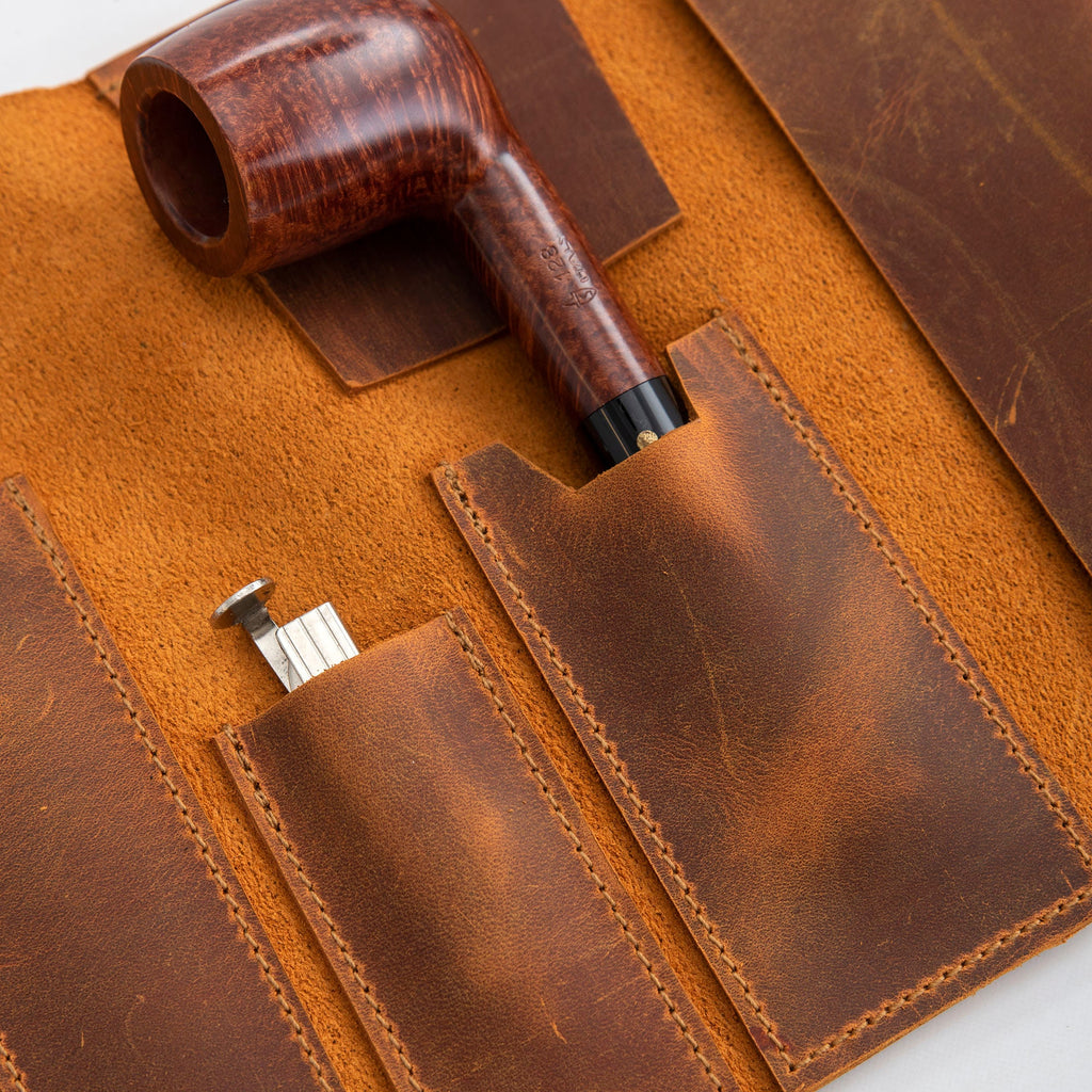 Camel Leather Mini Pipe Pouch: Handmade Pocketsize Pipe Bag for 1-Pipe