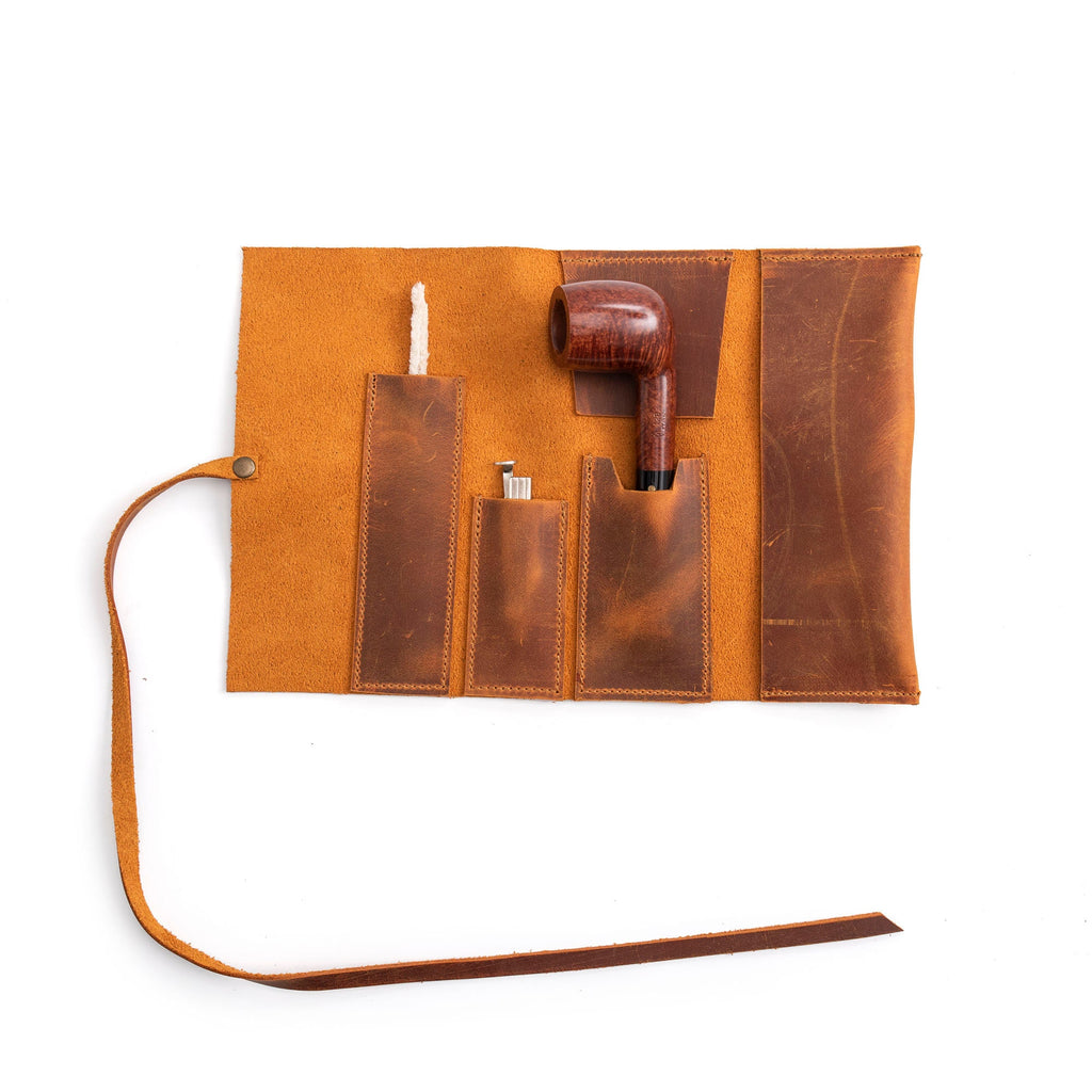 Camel Leather Mini Pipe Pouch: Handmade Pocketsize Pipe Bag for 1-Pipe