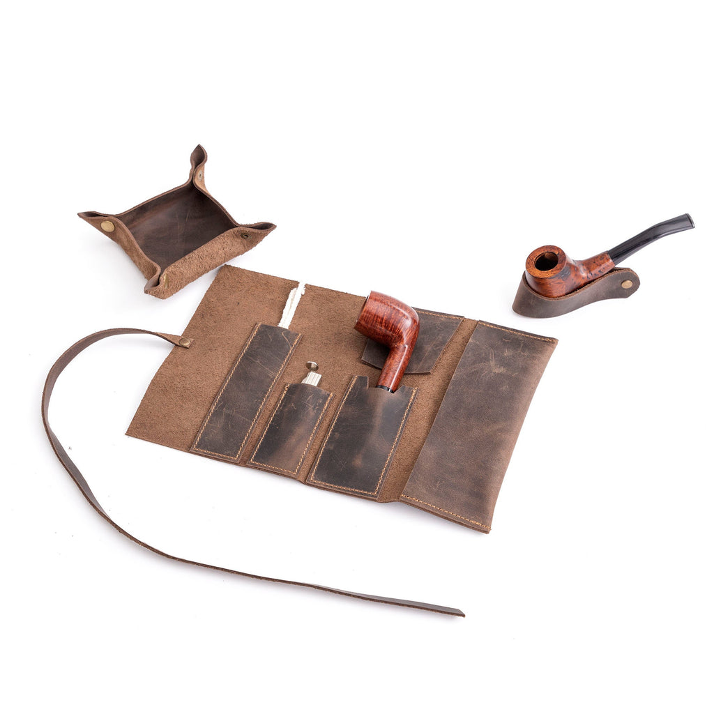 Chestnut Leather Mini Pipe Pouch: Handmade Pocketsize Pipe Bag for 1-Pipe