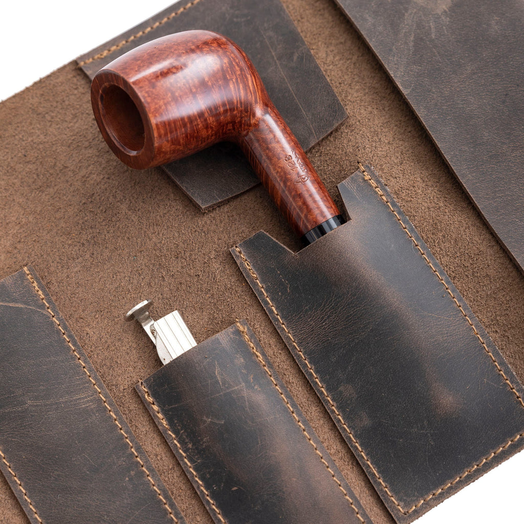 Chestnut Leather Mini Pipe Pouch: Handmade Pocketsize Pipe Bag for 1-Pipe