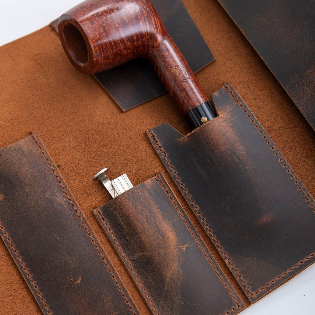 Tobacco Leather Mini Pipe Pouch: Handmade Pocketsize Pipe Bag for 1-Pipe