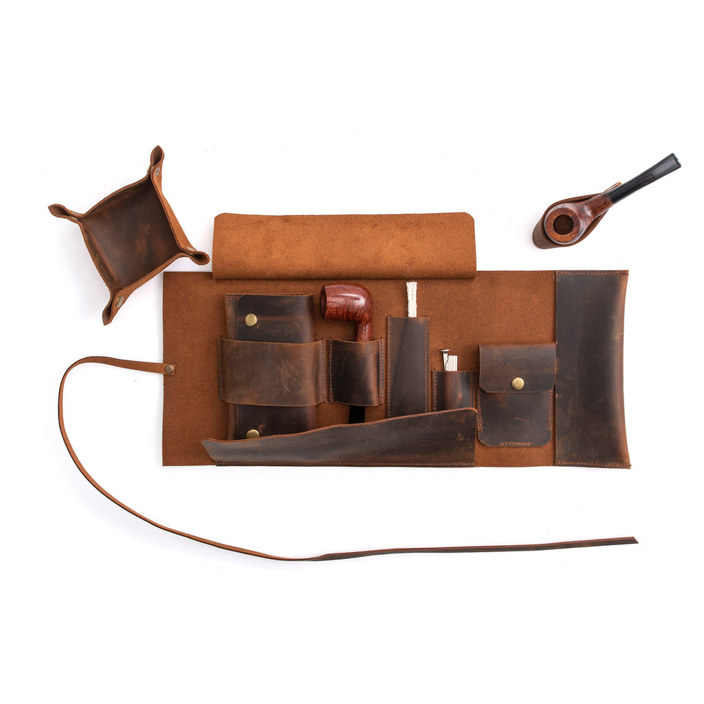 Tobacco Leather Pipe Pouch: Handmade Pipe Bag for 1-Pipe