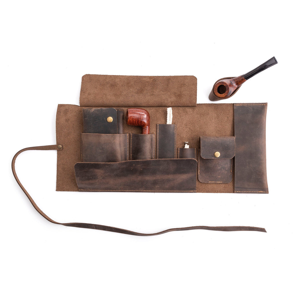 Chestnut Leather Pipe Pouch: Handmade Pipe Bag for 1-Pipe
