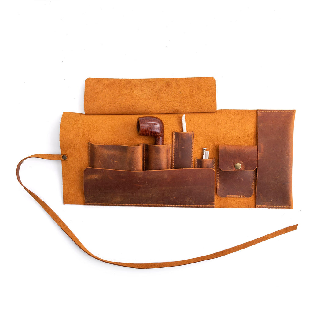 Camel Leather Pipe Pouch: Handmade Pipe Bag for 1-Pipe