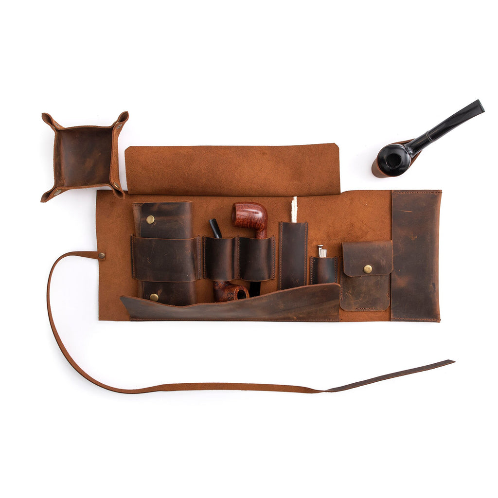 Tobacco Leather Pipe Pouch: Handmade Pipe Bag for 2-Pipes