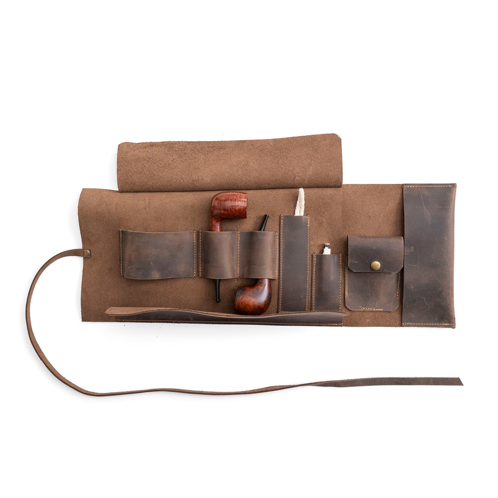 Chestnut Leather Pipe Pouch: Handmade Pipe Bag for 2-Pipes