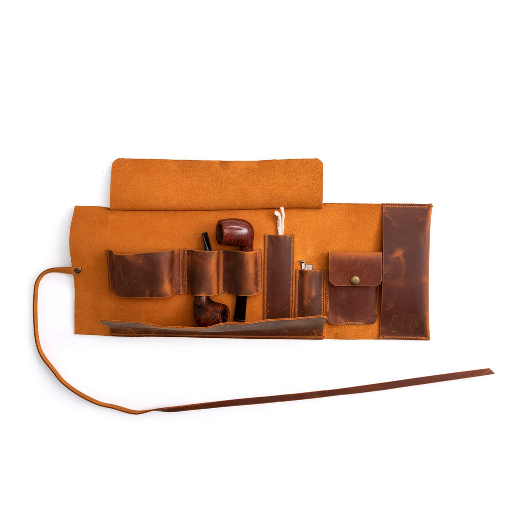 Camel Leather Pipe Pouch: Handmade Pipe Bag for 2-Pipes
