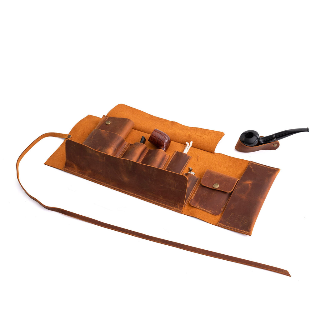 Camel Leather Pipe Pouch: Handmade Pipe Bag for 2-Pipes