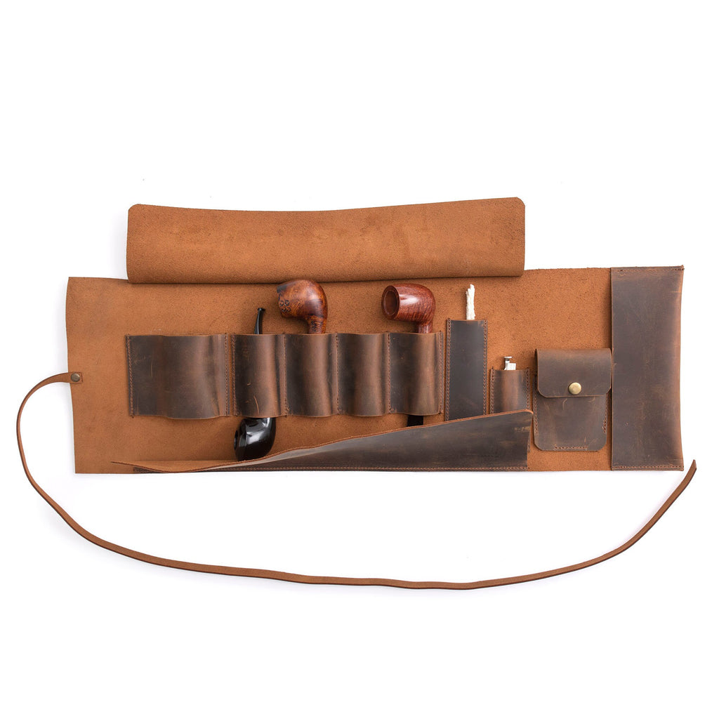 Tobacco Leather Pipe Pouch: Handmade Pipe Bag for 4-Pipes