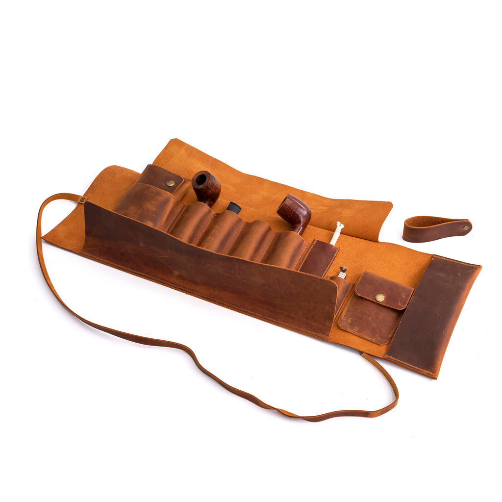 Camel Leather Pipe Pouch: Handmade Pipe Bag for 4-Pipes