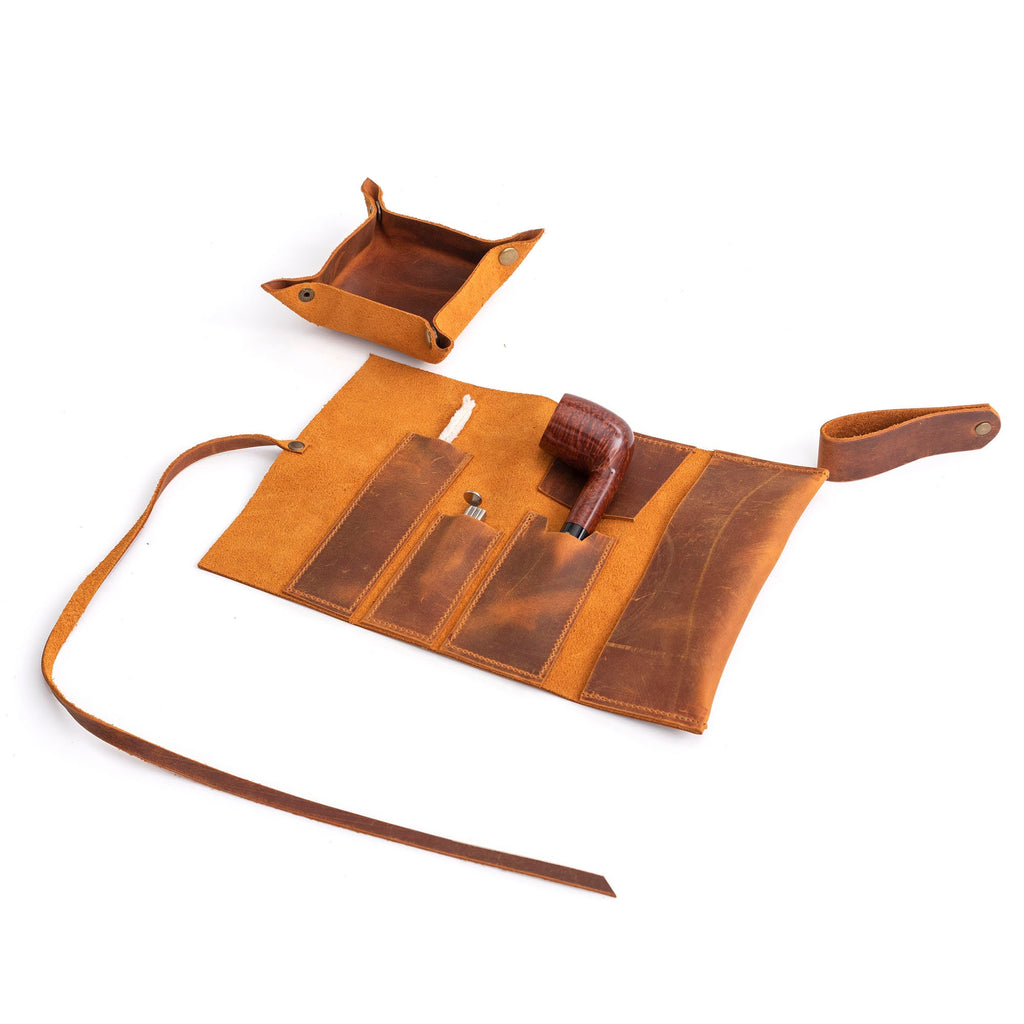 Camel Leather Mini Pipe Pouch: Handmade Pocketsize Pipe Bag for 1-Pipe
