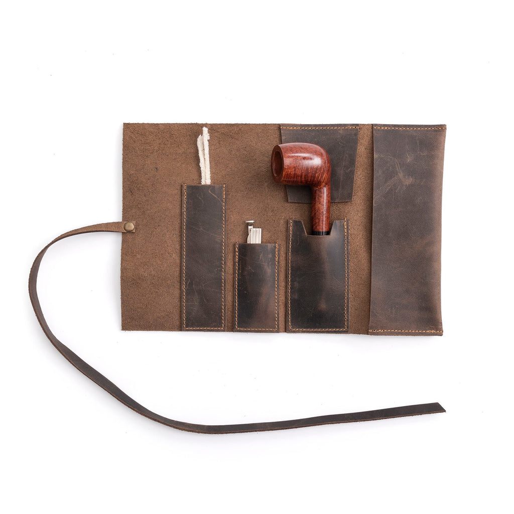 Chestnut Leather Mini Pipe Pouch: Handmade Pocketsize Pipe Bag for 1-Pipe