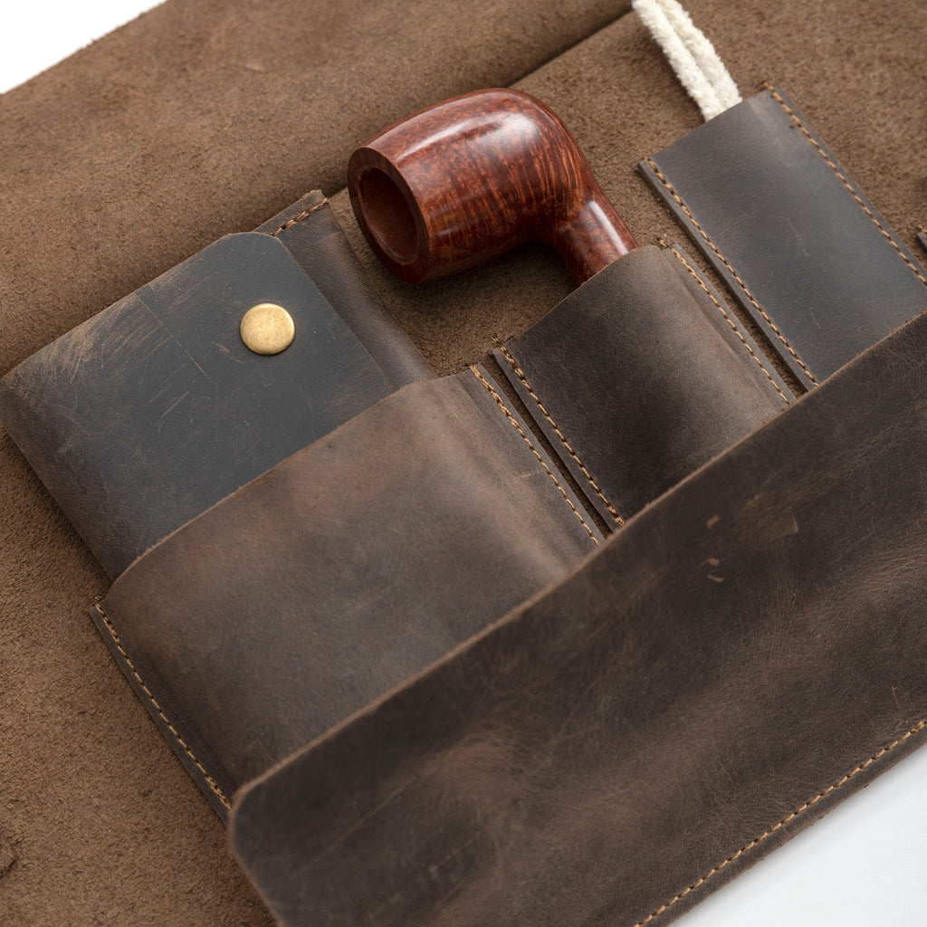 Chestnut Leather Pipe Pouch: Handmade Pipe Bag for 1-Pipe