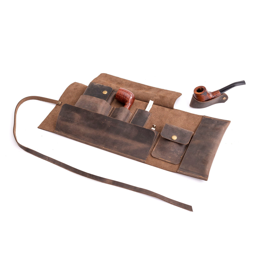 Chestnut Leather Pipe Pouch: Handmade Pipe Bag for 1-Pipe