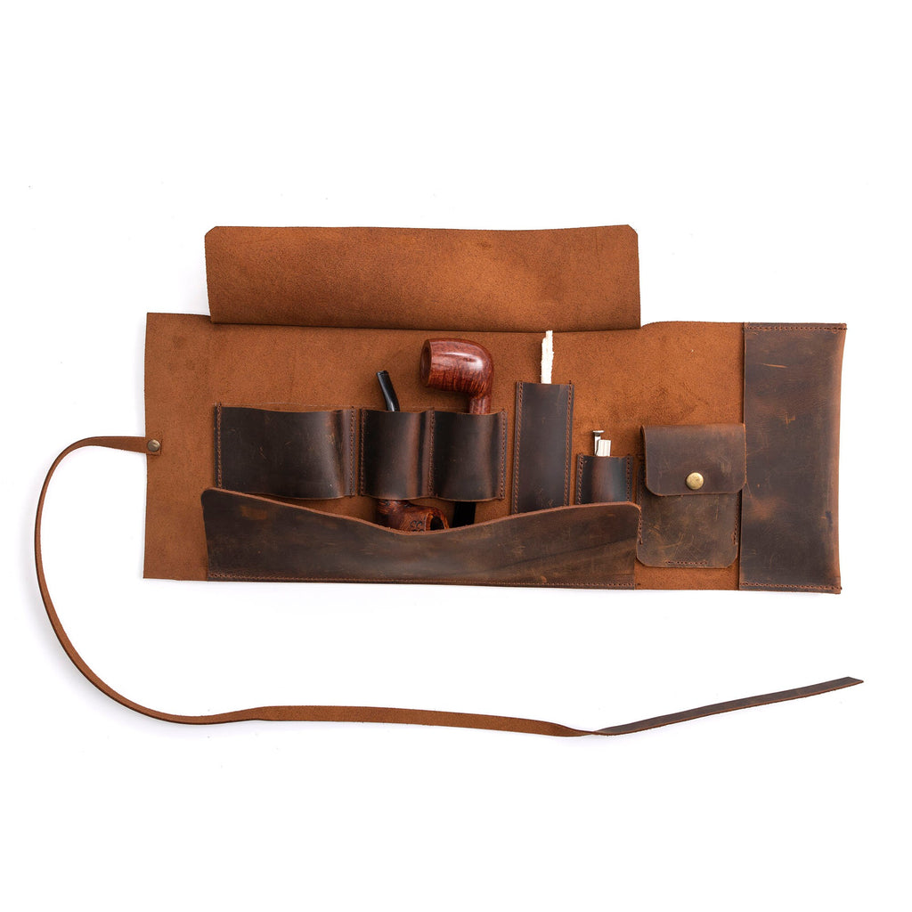 Tobacco Leather Pipe Pouch: Handmade Pipe Bag for 2-Pipes