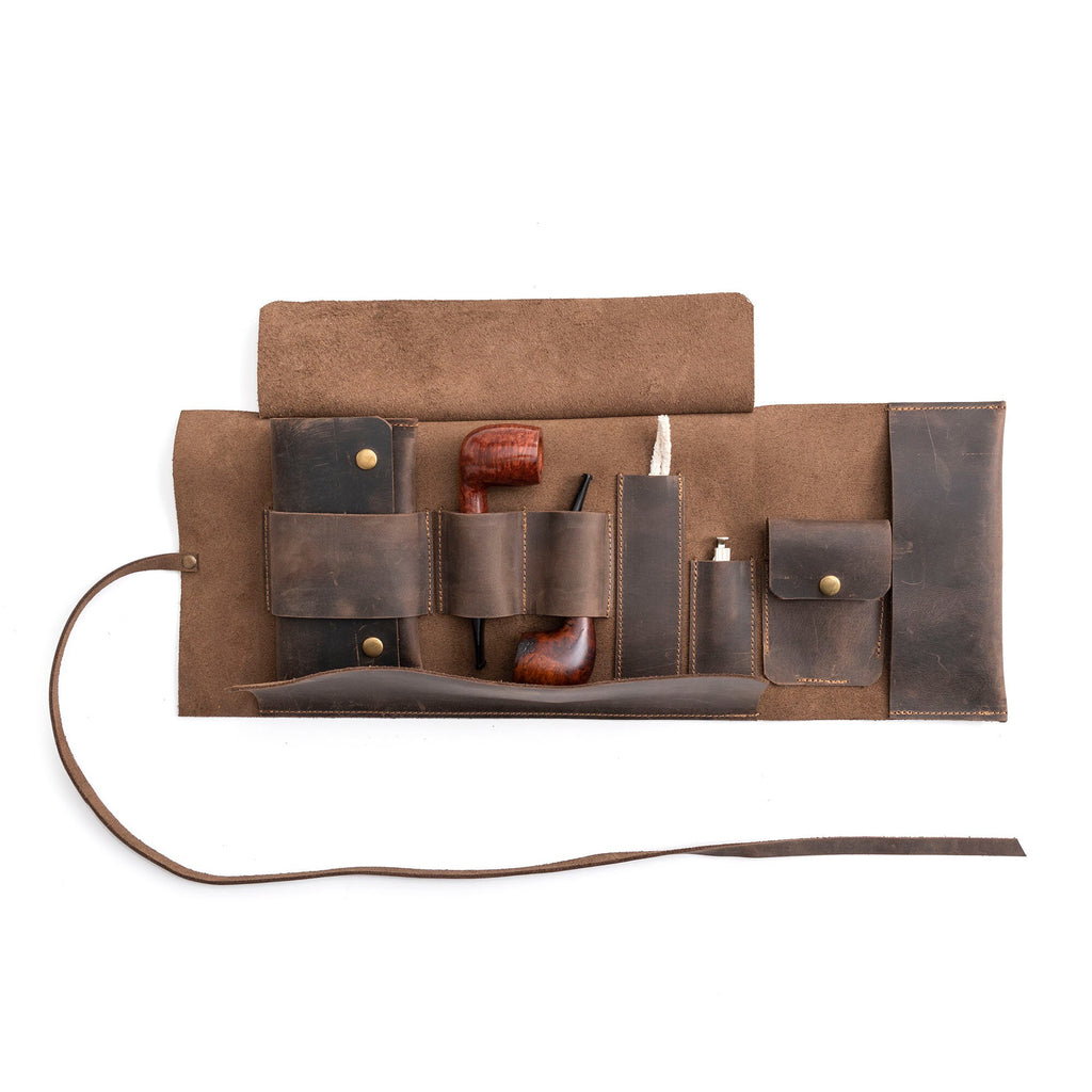 Chestnut Leather Pipe Pouch: Handmade Pipe Bag for 2-Pipes