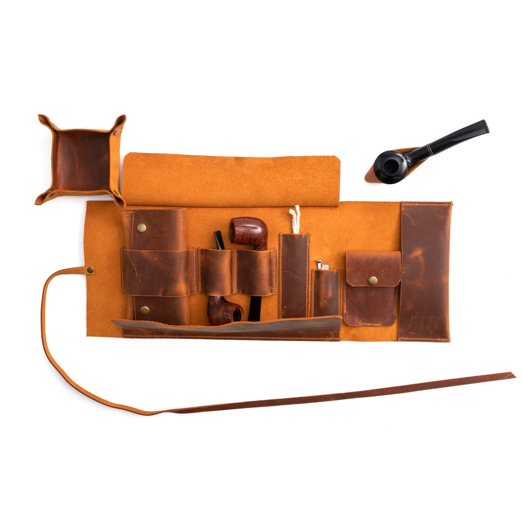 Camel Leather Pipe Pouch: Handmade Pipe Bag for 2-Pipes