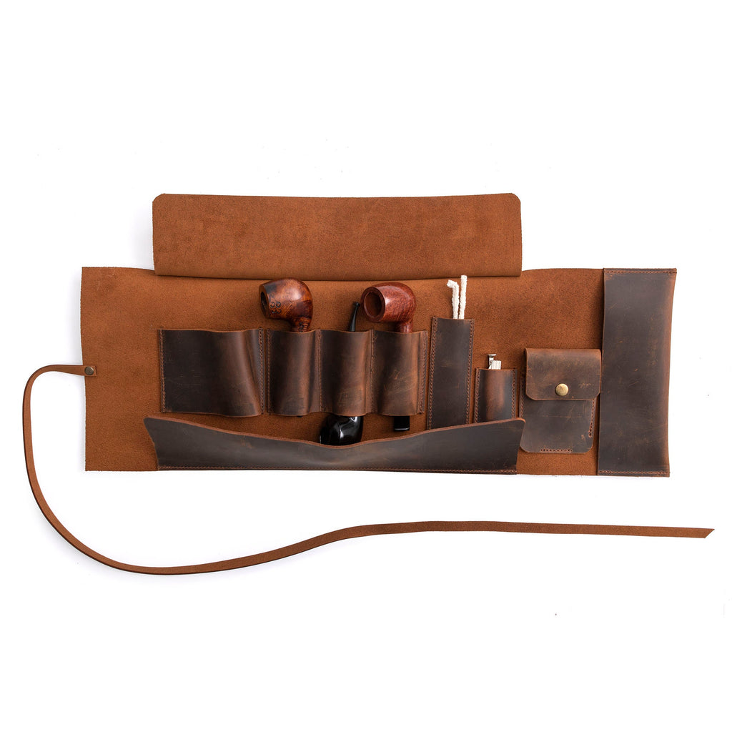 Tobacco Leather Pipe Pouch: Handmade Pipe Bag for 3-Pipes