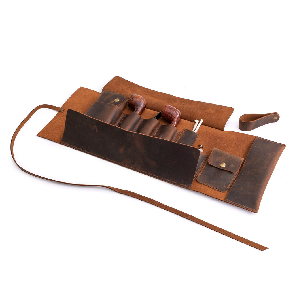 Tobacco Leather Pipe Pouch: Handmade Pipe Bag for 3-Pipes