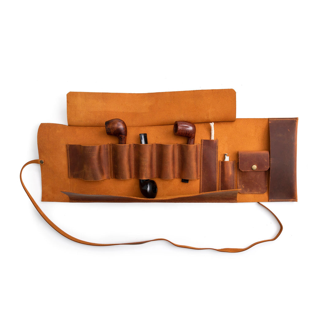 Camel Leather Pipe Pouch: Handmade Pipe Bag for 4-Pipes