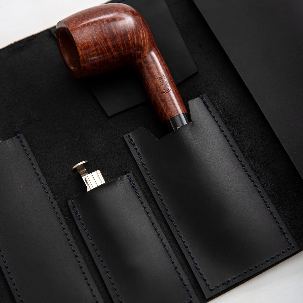 Black Leather Mini Pipe Pouch: Handmade Pocketsize Pipe Bag for 1-Pipe