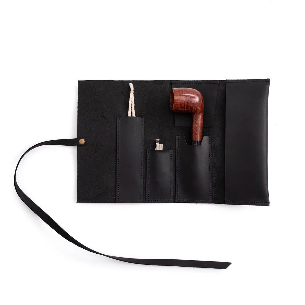 Black Leather Mini Pipe Pouch: Handmade Pocketsize Pipe Bag for 1-Pipe