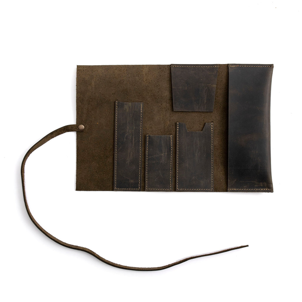 Olive Leather Mini Pipe Pouch: Handmade Pocketsize Pipe Bag for 1-Pipe