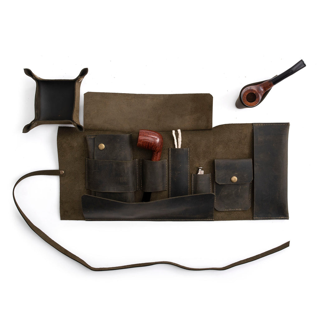 Olive Leather Pipe Pouch: Handmade Pipe Bag for 1-Pipe