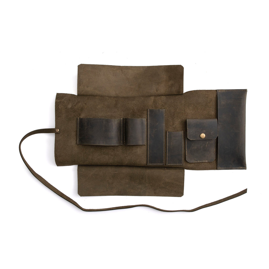Olive Leather Pipe Pouch: Handmade Pipe Bag for 1-Pipe