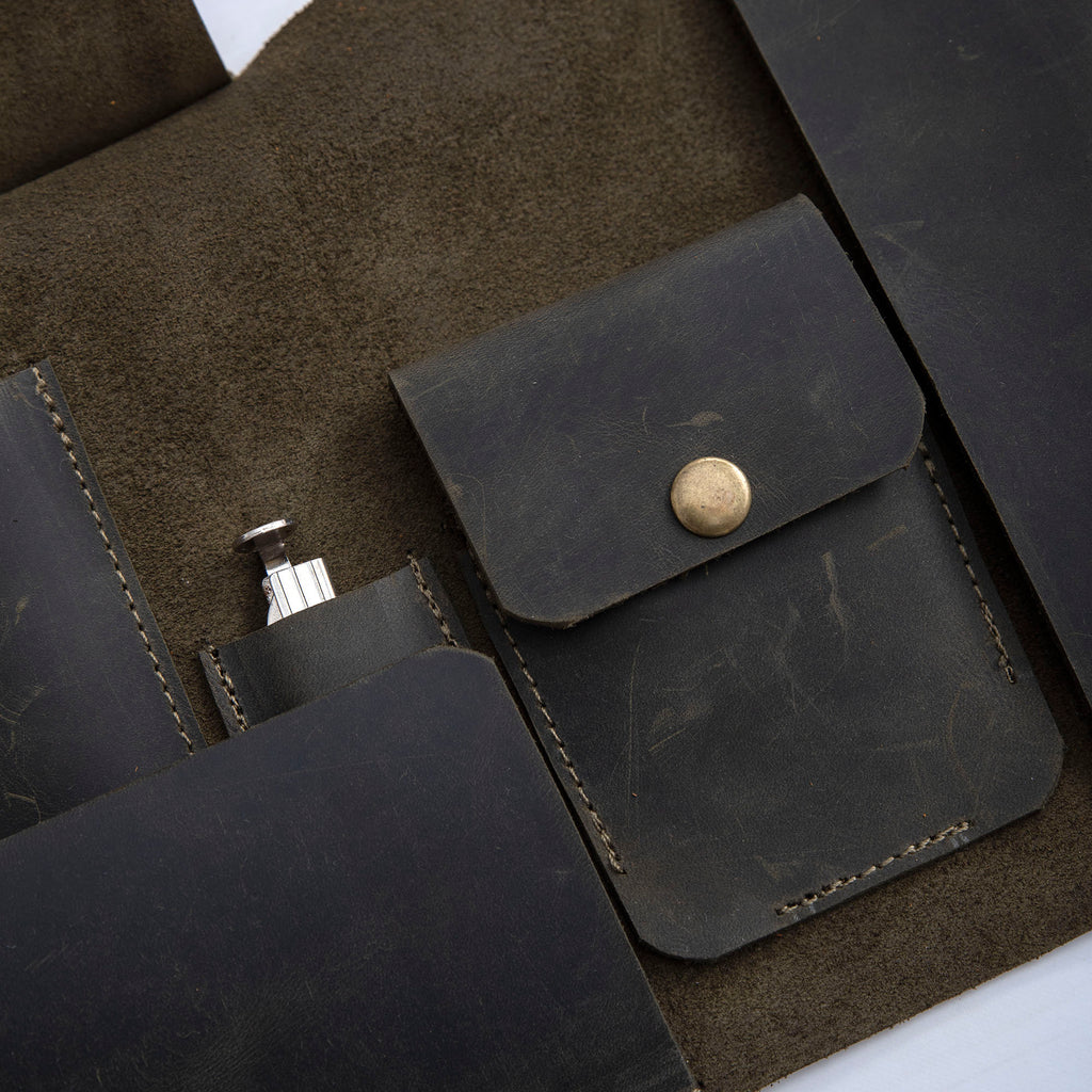 Olive Leather Pipe Pouch: Handmade Pipe Bag for 1-Pipe