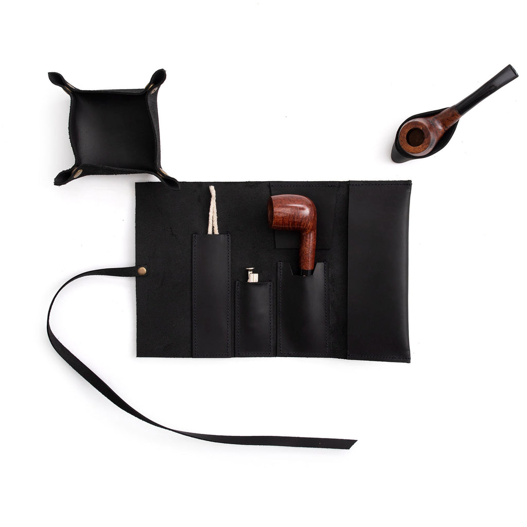 Black Leather Mini Pipe Pouch: Handmade Pocketsize Pipe Bag for 1-Pipe