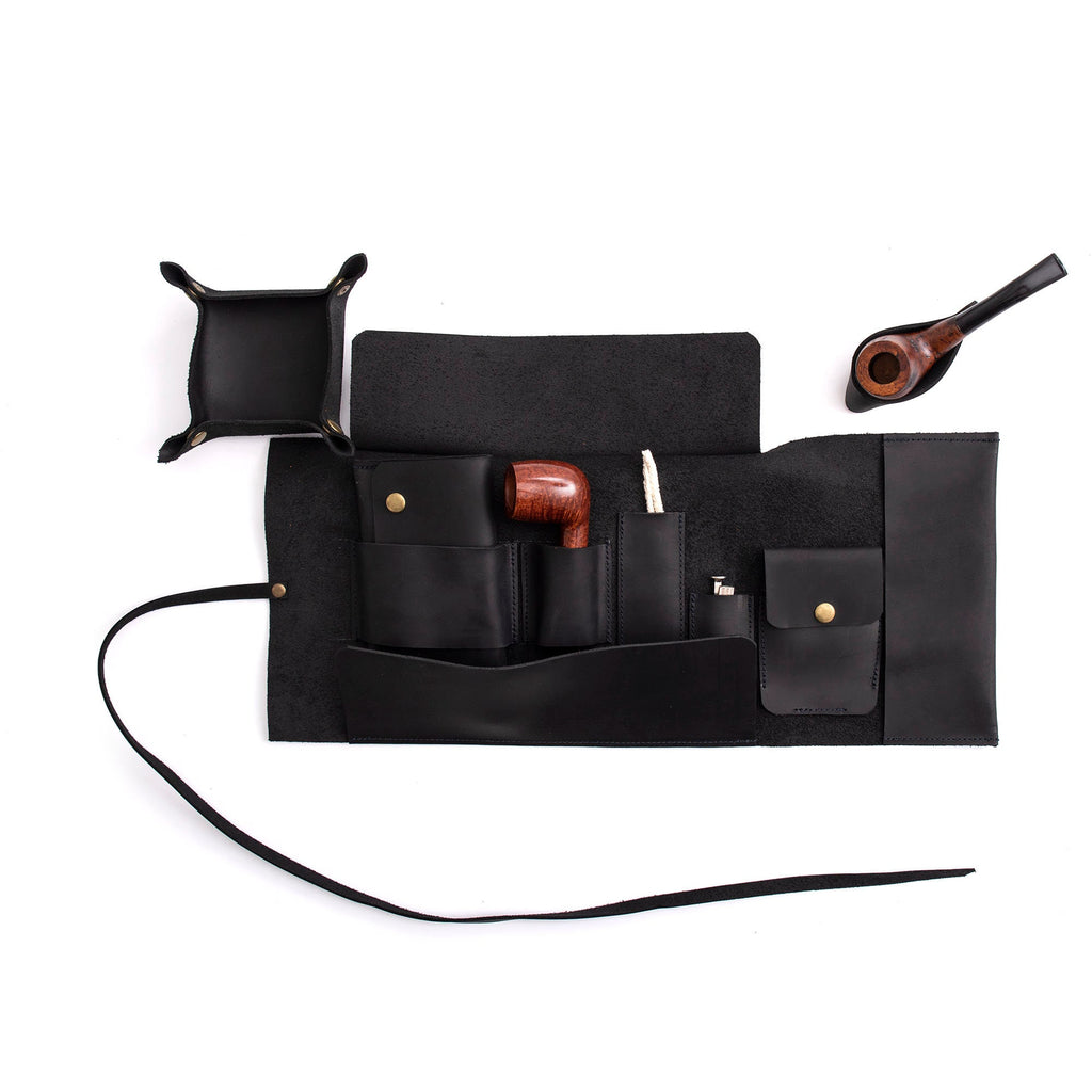 Black Leather Pipe Pouch: Handmade Pipe Bag for 1-Pipe